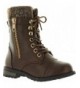 Boots Girls Round Toe Military Lace Up Knit Ankle Cuff Low Heel Combat Boots - Brown - CB12OBFGCUI $35.45
