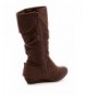 Boots Girl's Suede Fold-Over Slouchy Buckle Boot with Zip-Up Side - Brown - CG1884844I8 $26.43