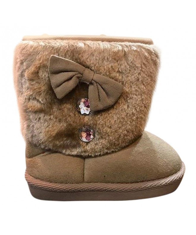 Boots Toddler Zippered Fur Boots - Beige Bow & Rhinestone (5) - C5186XORMHX $35.31
