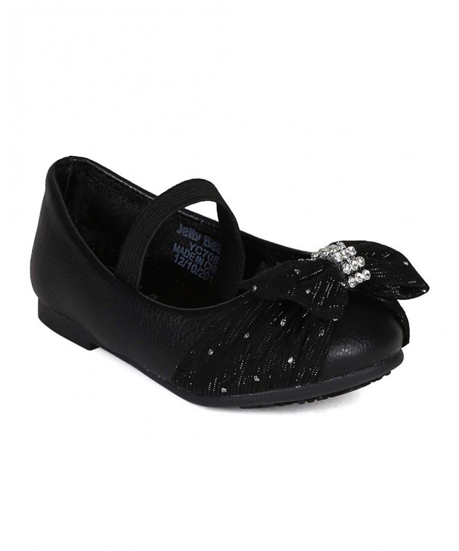 Boots Girls Leatherette Glitter Chiffon Bow Mary Jane Ballerina Flat CA19 - Black Leatherette - CI11TYLZE4F $38.84