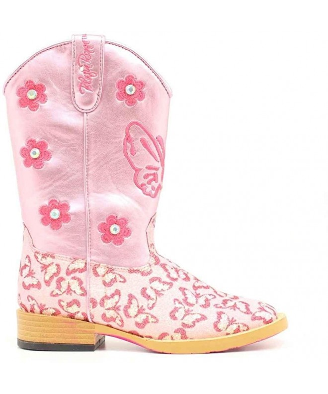 Boots Girls' Pecos Glitter Cowgirl Boot Square Toe - 4471030Y - Pink - CJ11L3VLCQN $87.28