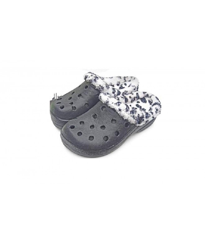 Clogs & Mules Fleece Lined Children's Indoor Outdoor Fluffy Clogs Slippers - Black - CT1857OXMMQ $20.67
