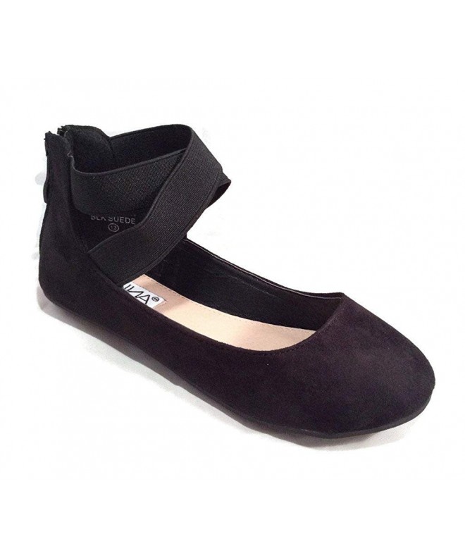 Flats Girl Kids Dress Ballet Flat Elastic Ankle Strap Faux Suede Shoes - Black - C2125ZATVXR $54.25