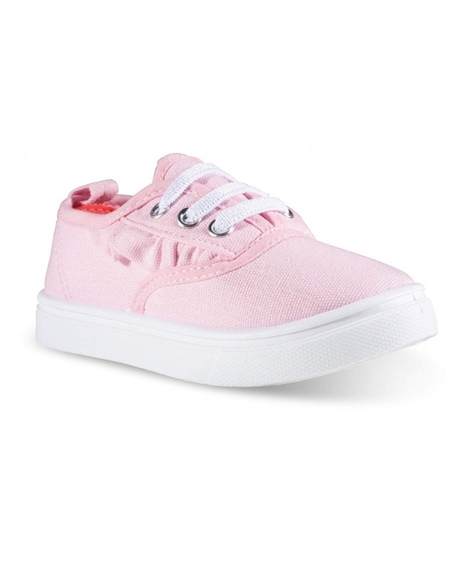 Flats Girls Canvas Fashion Sneaker - Lace up - Breathable - Rubber Sole - Pink (Ruffle) - CW18M5SR7X6 $24.09
