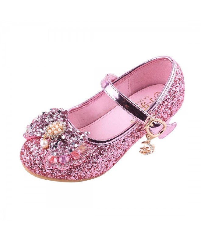 Flats Kids Girls Mary Jane Wedding Party Shoes Glitter Bridesmaids Low Heels Princess Dress Shoes - Y-pink - CX18K6CTRUT $37.73