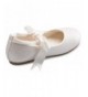 Flats Girls Adorable Ballerina Mary Jane Flats Ribbon Tie Shoes - Ivory Pu - CO187LA7MON $46.39