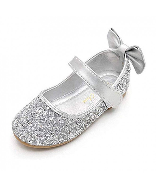 Flats Girl Round-Toe Sparkle Bowknot Ballet Ballerina Flat Shoes - Silver - CQ17Y04OD6Q $38.58