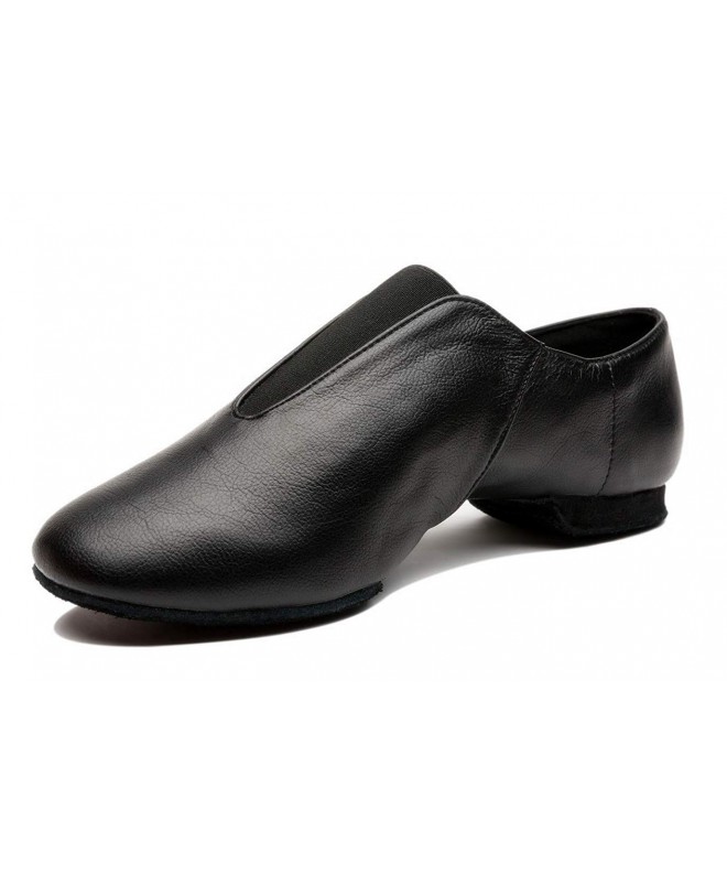 Flats Unisex Leather Upper Jazz Ballet Dancing Shoes Slip-on for Girls and Boys-Toddler/Little Kid/Big Kid Black - CU18L4UMGE...