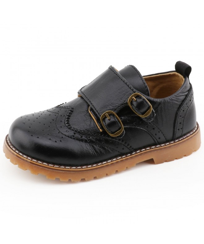 Flats Toddler Little Kid Girl Boy Dress Oxford Leather Shoe - Black/Velcro - C118CEGUT8S $58.98