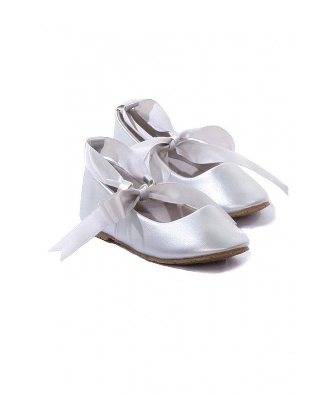 Flats Ballerina Ribbon Tie Rubber Shoes Cinderella Flats Toddler Party - Silver - CK11OJ2I829 $32.95