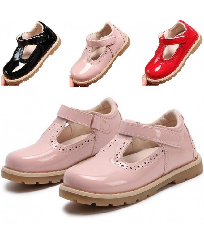 Flats Girl's T-Strap School Uniform Dress Shoe Mary Jane Princess Flat - Pink - CW18CYI8HCW $32.77
