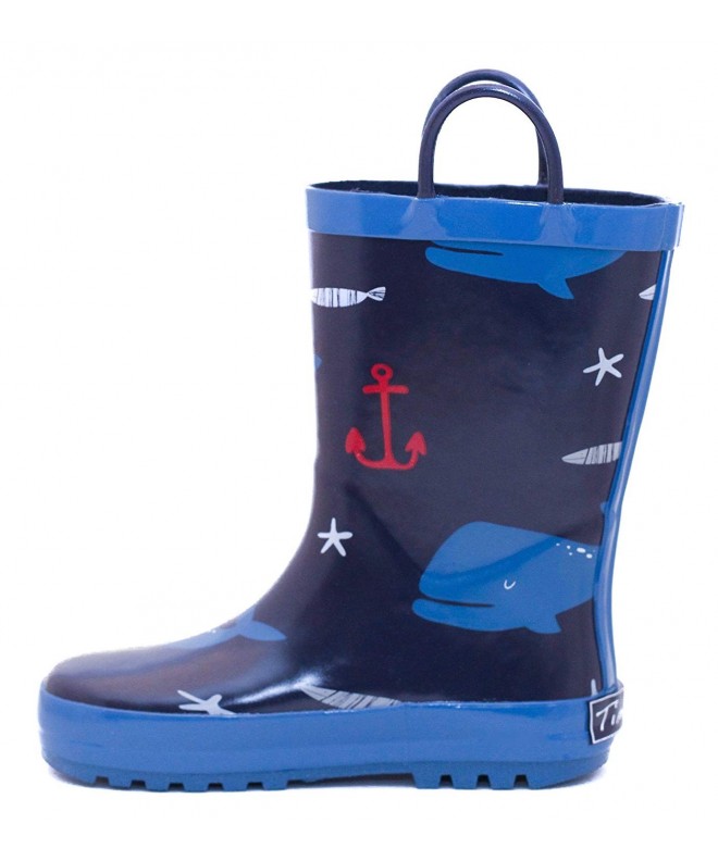 Boots Boys Girls Rubber Rain Boot in Solid Fun Colors Easy on Handles - Blue - C117Y02EEHY $40.97