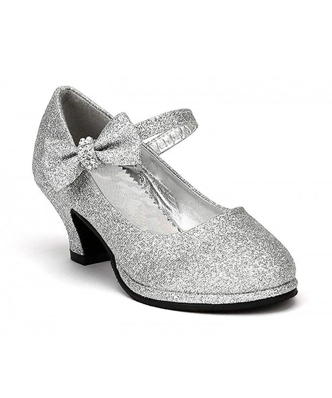 Flats Girls Patent Bow Mary Jane Shoes (Size 9-Y4) - Silver Glitter - C318O23SST2 $43.08