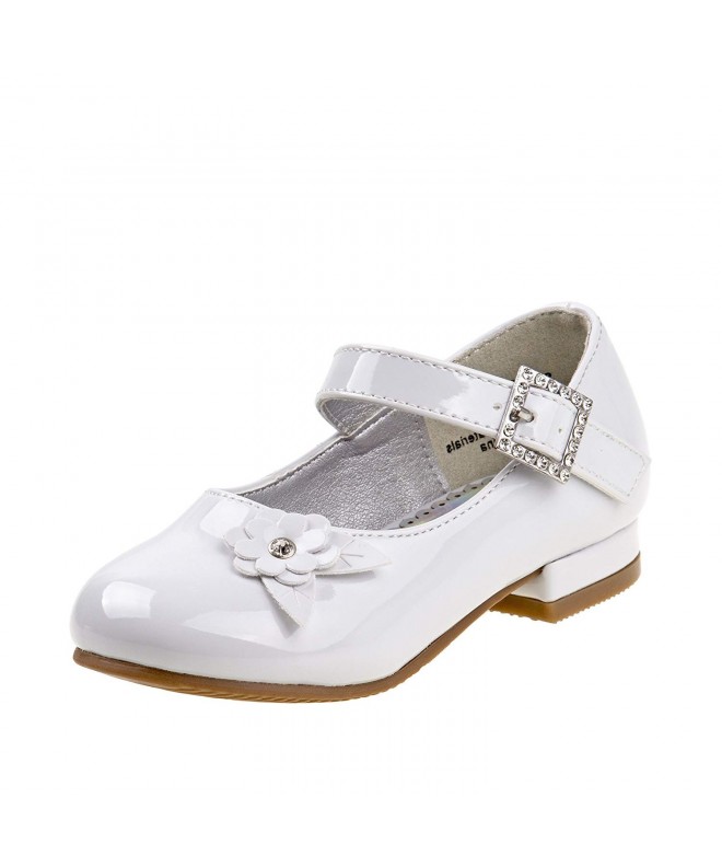Flats Girls Low Heel Dress Shoes with Rhinestone Buckle and Flower (Toddler - Little Kid) - White - CN1860XHMMA $45.71