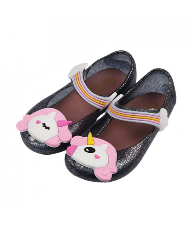 Flats Girls Cute Shiny Unicorn Mary Jane Princess Flat for Toddler Little Kid - Black - CY18DQ3IK67 $25.38