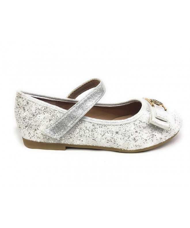 Flats New Girls Rose Gold Silver Glitter Metallic Flats Dress Shoes Mary Jane Round Toe Kids - White - CA18EN0EXYI $32.78