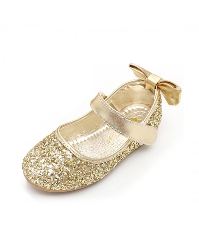 Flats Glitter Bow Kids Children Girls Ballet Flats Princess Bridesmaid Wedding Party School Shoes Mary Janes - Gold - C0184C4...