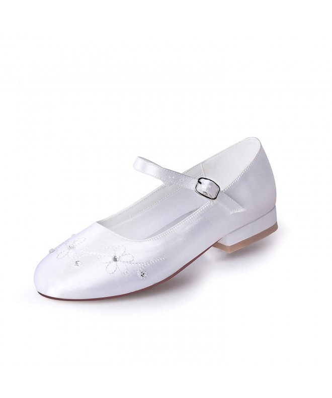 Flats White Communion Shoes Comfortable Flower Girls Children Shoes Dyeable Satin - White - C618I9HK9CC $53.79