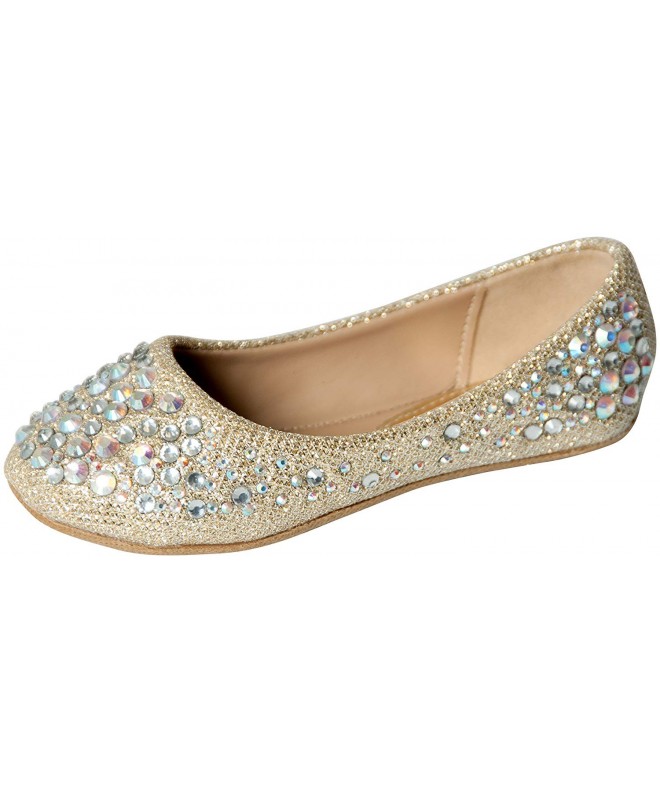 Flats Girls Rhinestone Studded Slip On Ballet Flats - Champagne - CV11YAD8CGN $35.76