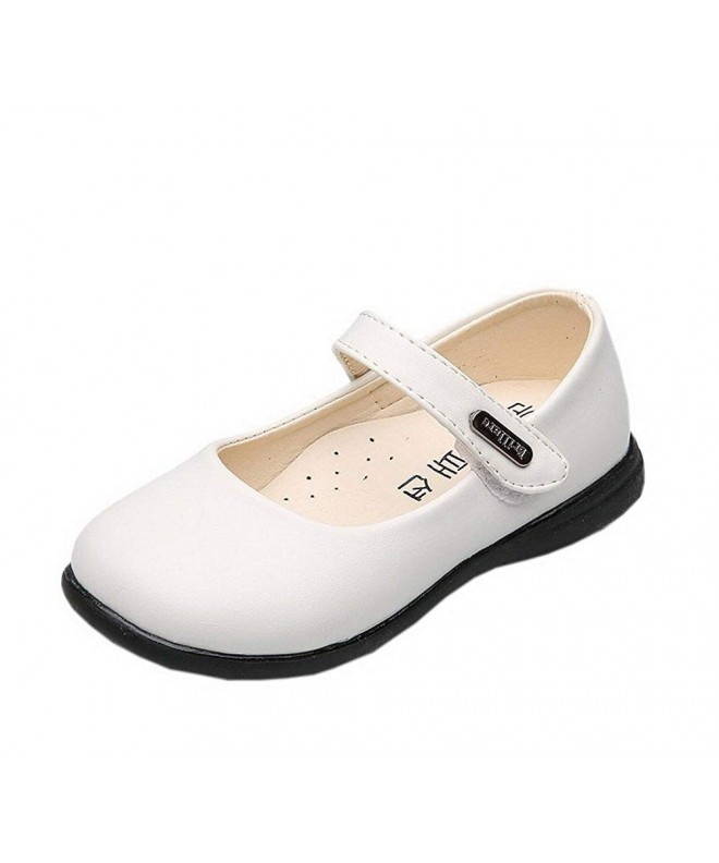 Flats Girls Round Toe Preschool Shoes Mary Jane Flat - White - CE187Q07SAU $29.58
