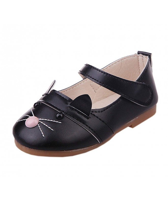 Flats Cute Cat Shoes for Toddler Girls PU Leather Mary Jane - Black - CV180N2WUOI $27.36