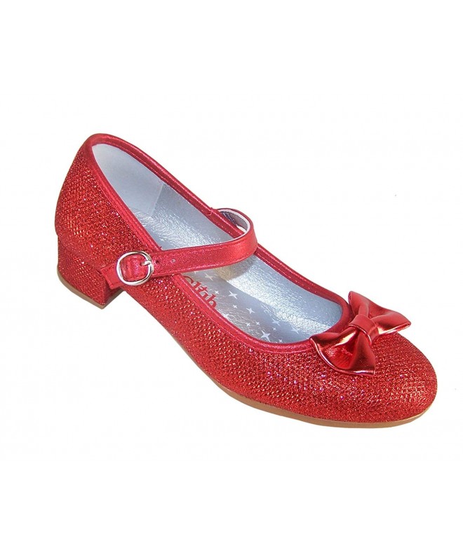 Flats Girls' Red Sparkly Dress Occasion Party Heeled Dorothy Shoes Synthetic Mary-Jane - Red - CI128OS2RRF $59.14