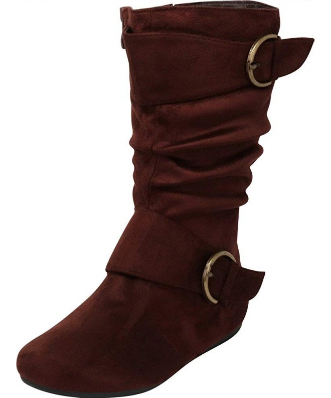 Flats Girls' Closed Round Toe Slouch Double Buckle Flat Mid-Calf Boot (Toddler/Little Kid/Big Kid) - Brown Imsu - C718G4EM709...