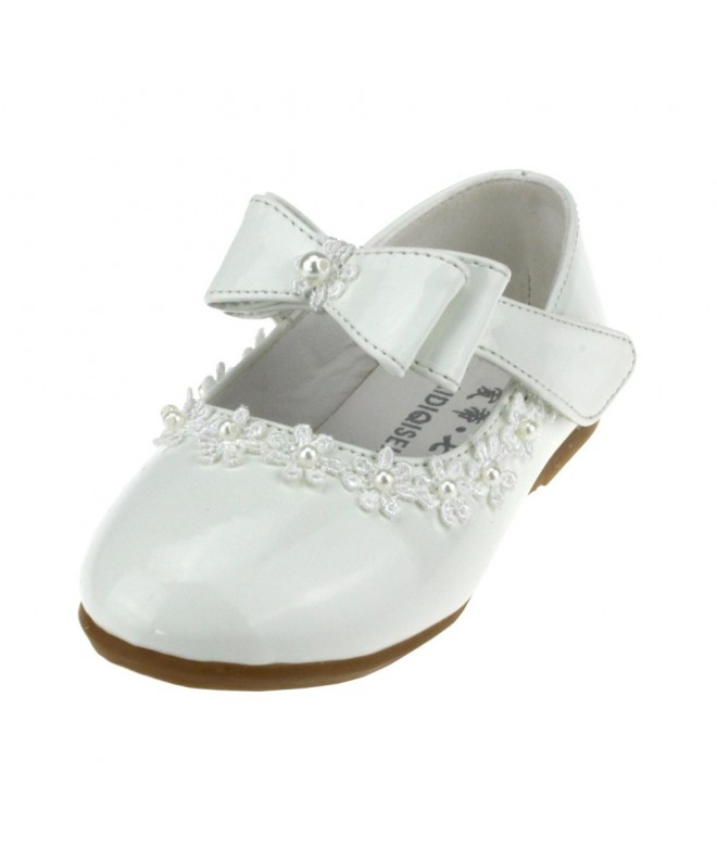 Flats Maxu Kid Girl PU Dress Shoe Hook and Loop Bow Flat - Off White - CG12F4N8STJ $36.47