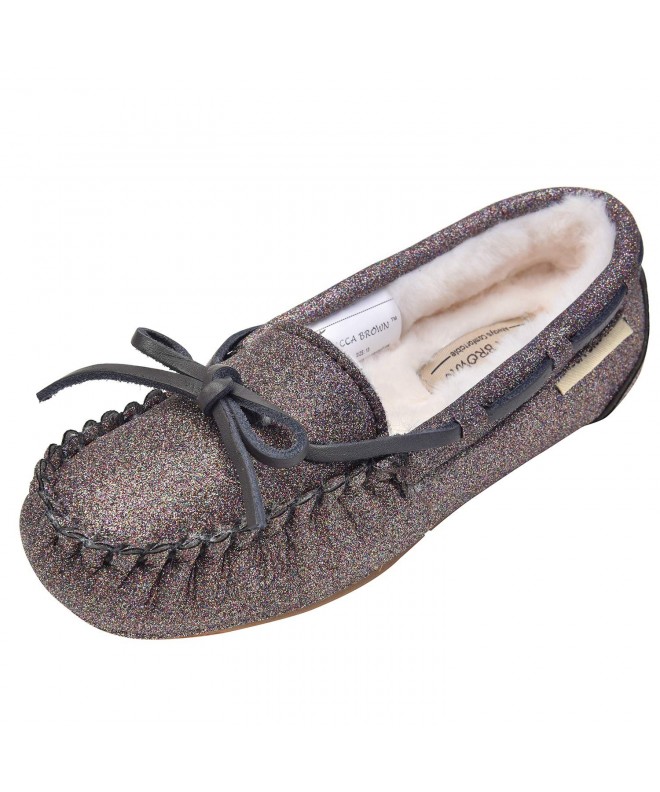 Flats Moccasins for Girls-Glitter Slippers - Big Kids House Shoes-Faux Fur Loafers - Multicolor - CY18KE9SUMD $34.57