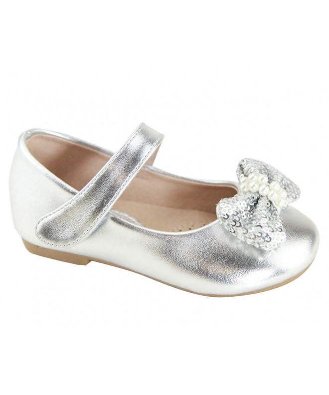 Flats Little Girl Cute Flats - Sparkle Cute Bow Mary Jane Flats - Silverm15* - CJ18HMM3HWH $37.28