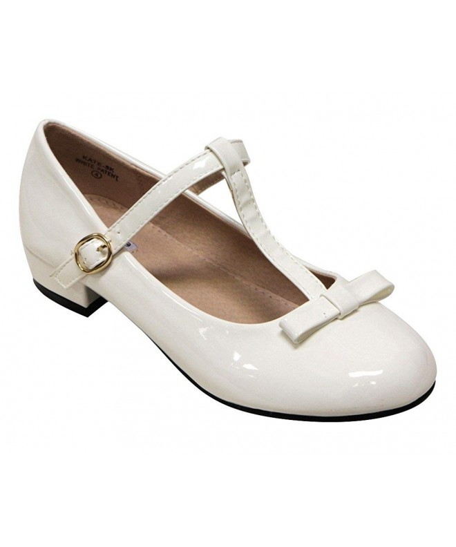 Flats Kids Low Heel ankle strap Bow T-Strap Mary-Jane Shinny PU - White - CG12E1MKDHT $50.87