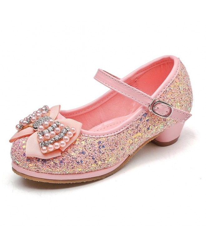 Flats Maxu Girl's Glitter Princess Shoes with Rinestone Pearl Bowknot(Toddler/Little Kid) - Pink - CP189LEC50M $38.77