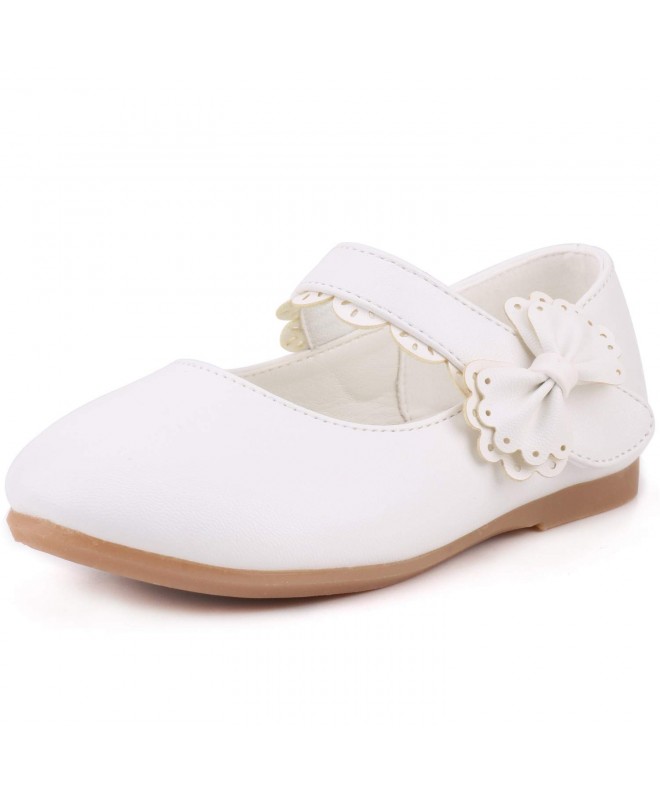 Flats Toddler Girls Mary Jane Ballerina Flat Shoes School Dress Flower Shoes - White - CU12N1GCKEM $35.58