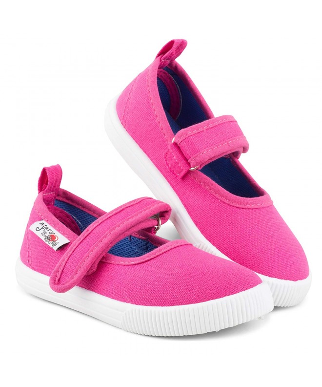 Flats Girls Mary Jane Sneakers - Casual Canvas Shoes with Easy Close Strap - Solid Pink - CF184Y6AGGK $22.10