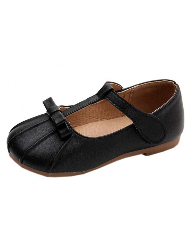 Flats Little Girls Ruched Round Toe T Strap Mary Jane Dress Shoes - Black - CN185QQIWHQ $29.78