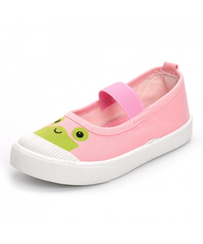 Flats Girls Princess Bowknot Canvas Shoes Slip-on Mary Jane Flats Sneakers Toddler/Little Kid - Frog Pink - CJ183W7DQHI $29.22
