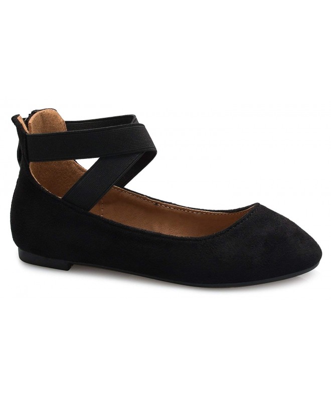 Flats Girls Elastic Cross Sandal - Black Suede - C2180GEX78O $27.96