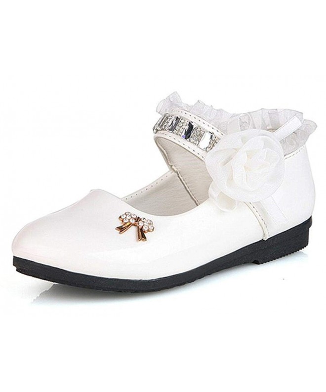 Flats Girl's Adorables Flowers Rhinestone Strap School Uniform Dress Shoe Mary Jane Flat - White - CO12NYT7KG4 $16.63