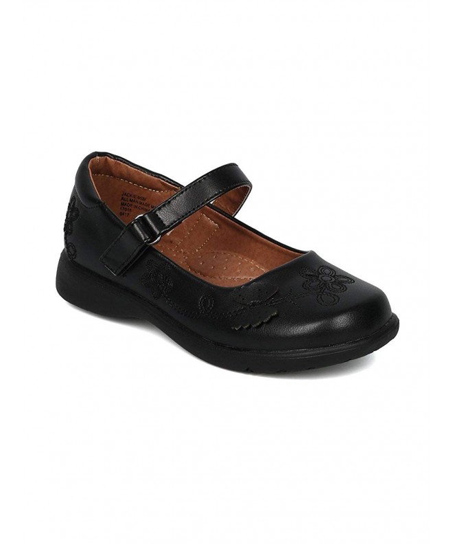Flats Girls Leatherette Round Toe Butterfly Mary Jane Uniform Shoe HC35 - Black Leatherette - C91847KMEOZ $44.34