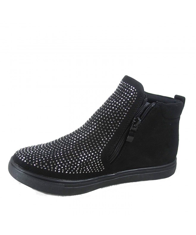 Flats Fremont-46k Youth Girl's Kid's Cute Studded Zipper Flat Heel School Sneaker Shoes - Black - CU180EHO3TI $34.53