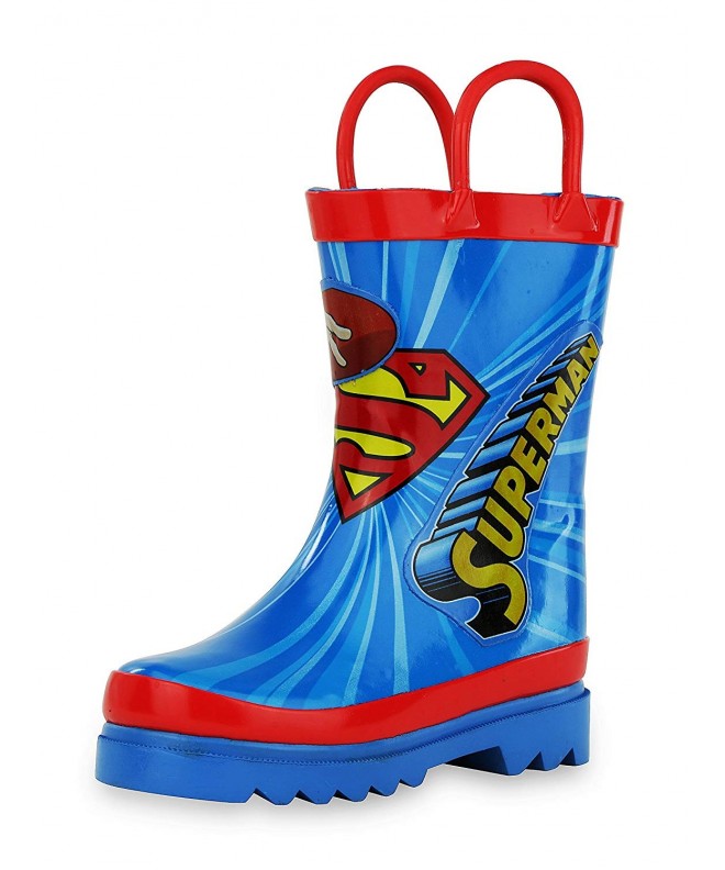Boots Kids Boys' Superman Character Printed Waterproof Easy-On Rubber Rain Boots (Toddler/Little Kids) Blue and Red - CA12F17...