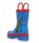 Boots Kids Boys' Superman Character Printed Waterproof Easy-On Rubber Rain Boots (Toddler/Little Kids) Blue and Red - CA12F17...