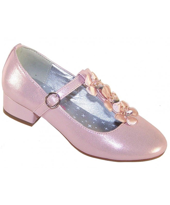 Flats Girls Pink Shimmer Party Dress Shoes Special Occasion Bridesmaid Synthetic Mary - Jane - Pink - CF1836OOGTN $50.65