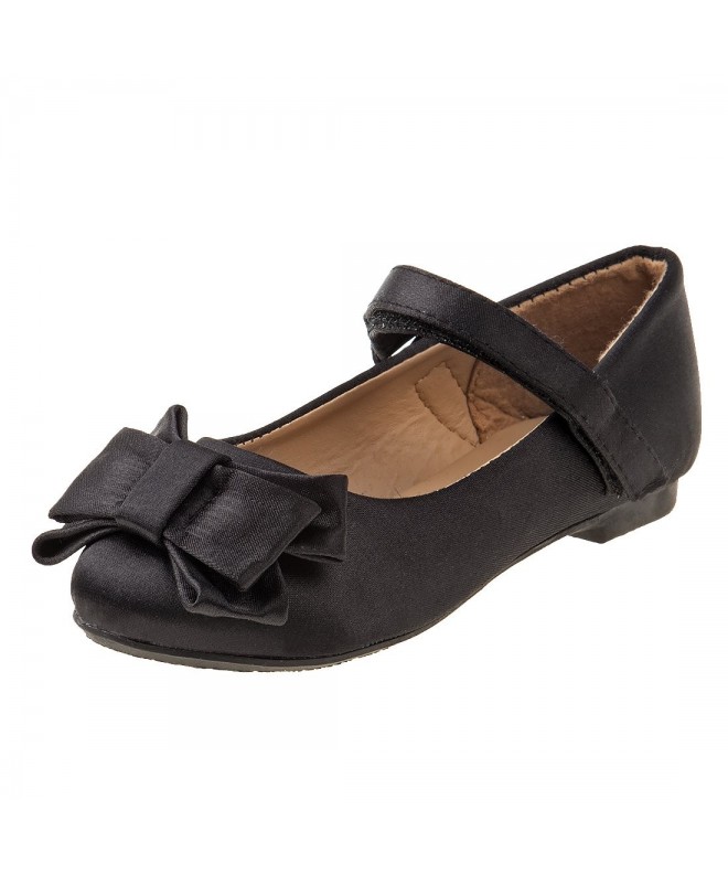 Flats Girl's Satin Ballet Flat with Bow (Toddler - Little Kid - Big Kid) - Black W/Strap - C01897T7Z4W $20.12