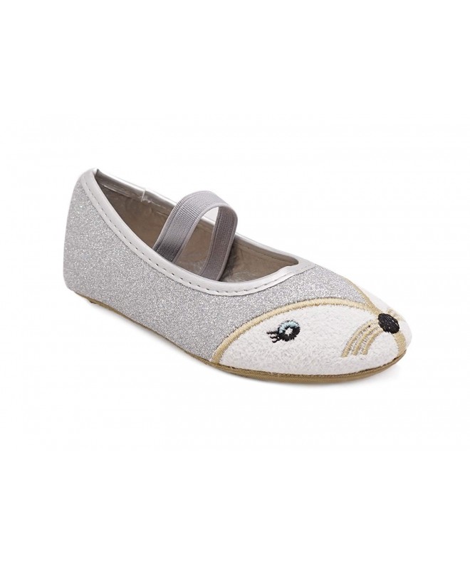 Flats Toddler Little Girls Animal Dress Shoes - Sparkle Glitter Ballet Flats - Silver - CI18CUK08W3 $19.82