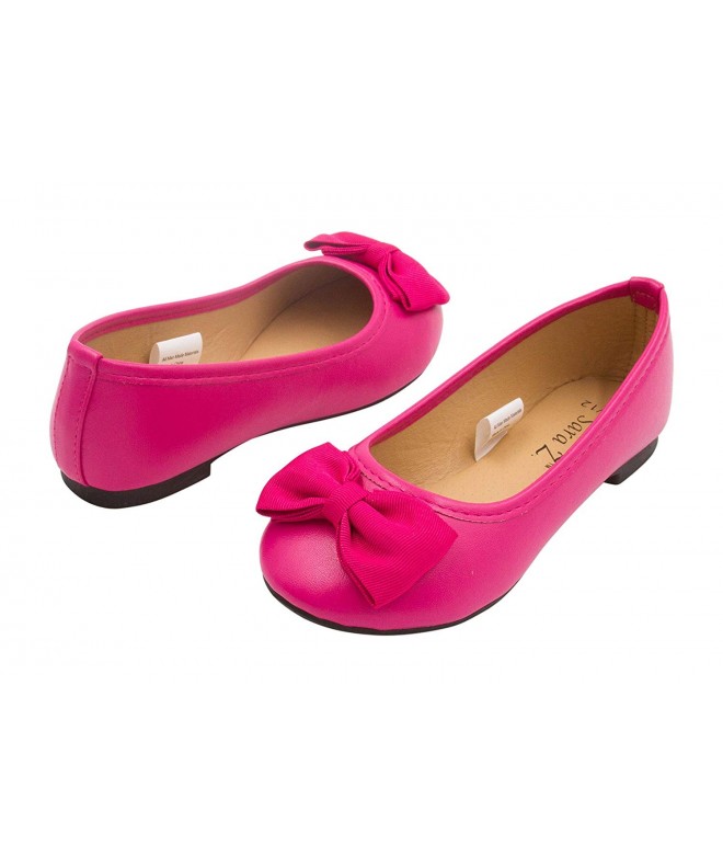 Flats Girls Ballet Flats Round Toe Embellished with Grosgrain Bows Slip-On Shoes Flexible PU Leather White - Fuchsia - C612O6...