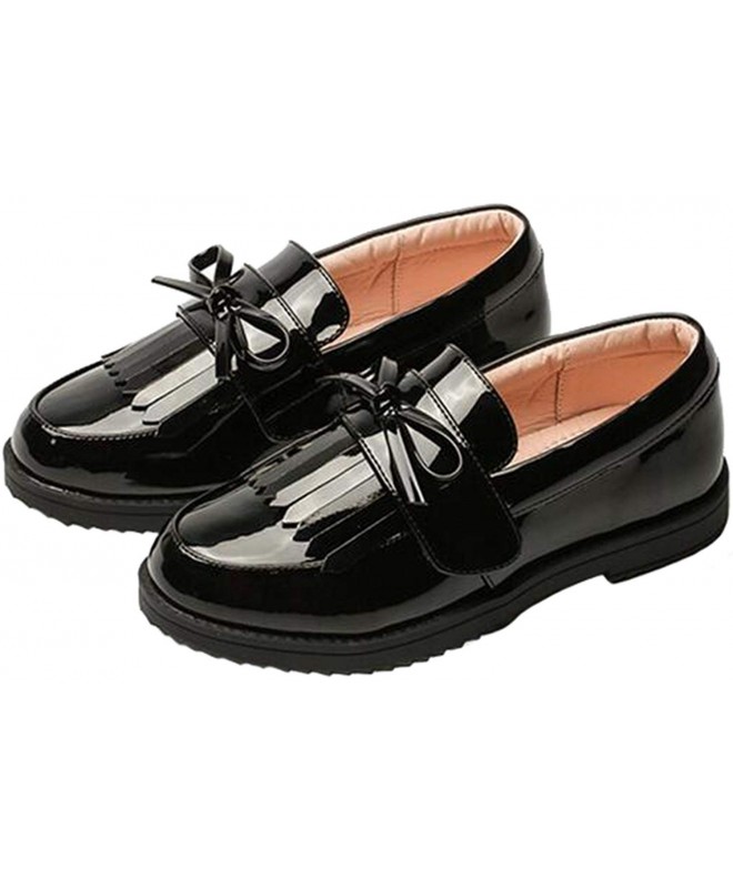 Flats Girl's British Style School Uniform Shoes Princess Performance Oxford Shoes - Black - CN18GGTNMN0 $47.19