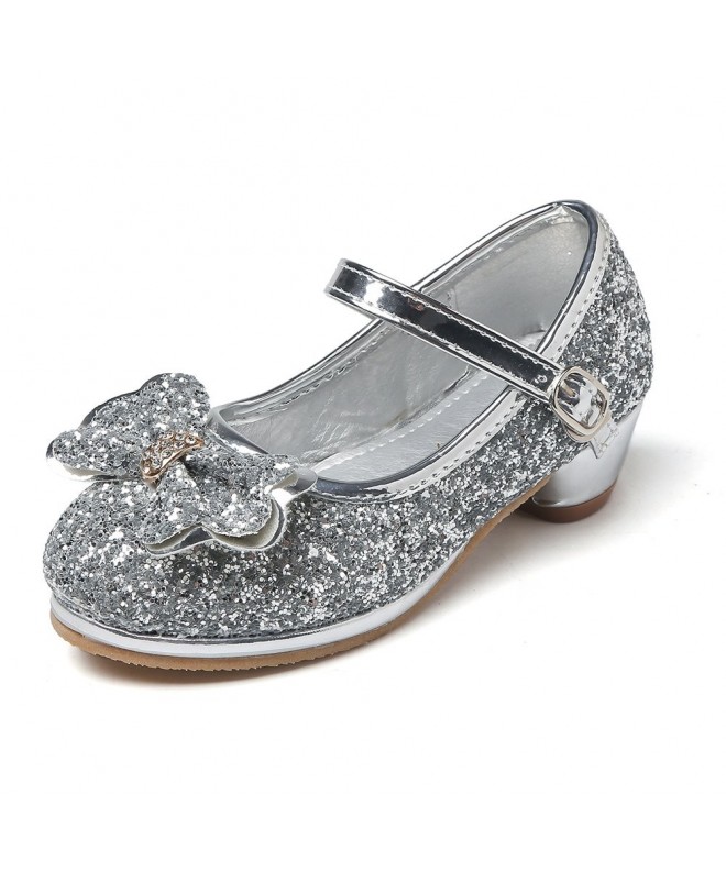 Flats Maxu Girl's Sequin Dress Shoes Low Heel Pumps with Bowknot(Toddler/Little Kid) - Silver - CB189L5TTAH $42.33