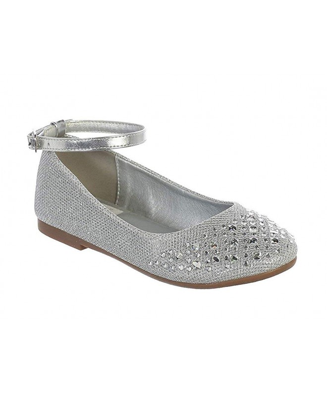 Flats Girls Sparkle Rhinestone Ankle Strap Dress Flat Shoes 9 Toddler-5 Kids - Silver - CY18GMSYZHU $47.83