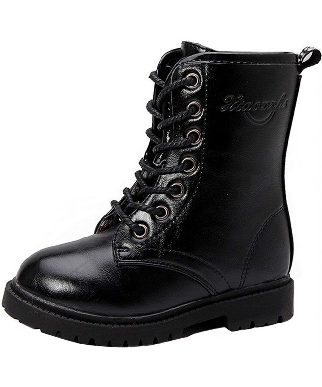 Boots Boy's Girl's Waterproof Lace-Up Side Zipper Mid Calf Combat Boots - Black - CC12MYL89ED $50.46